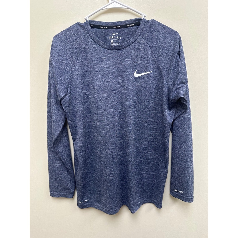 Nike Swim Dri-FIT Long Sleeve Rash Guard Blue Heather UPF 40+ Mens Small